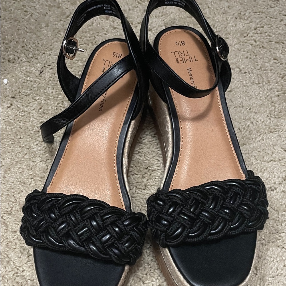 Time and Tru Black Braided Sandals